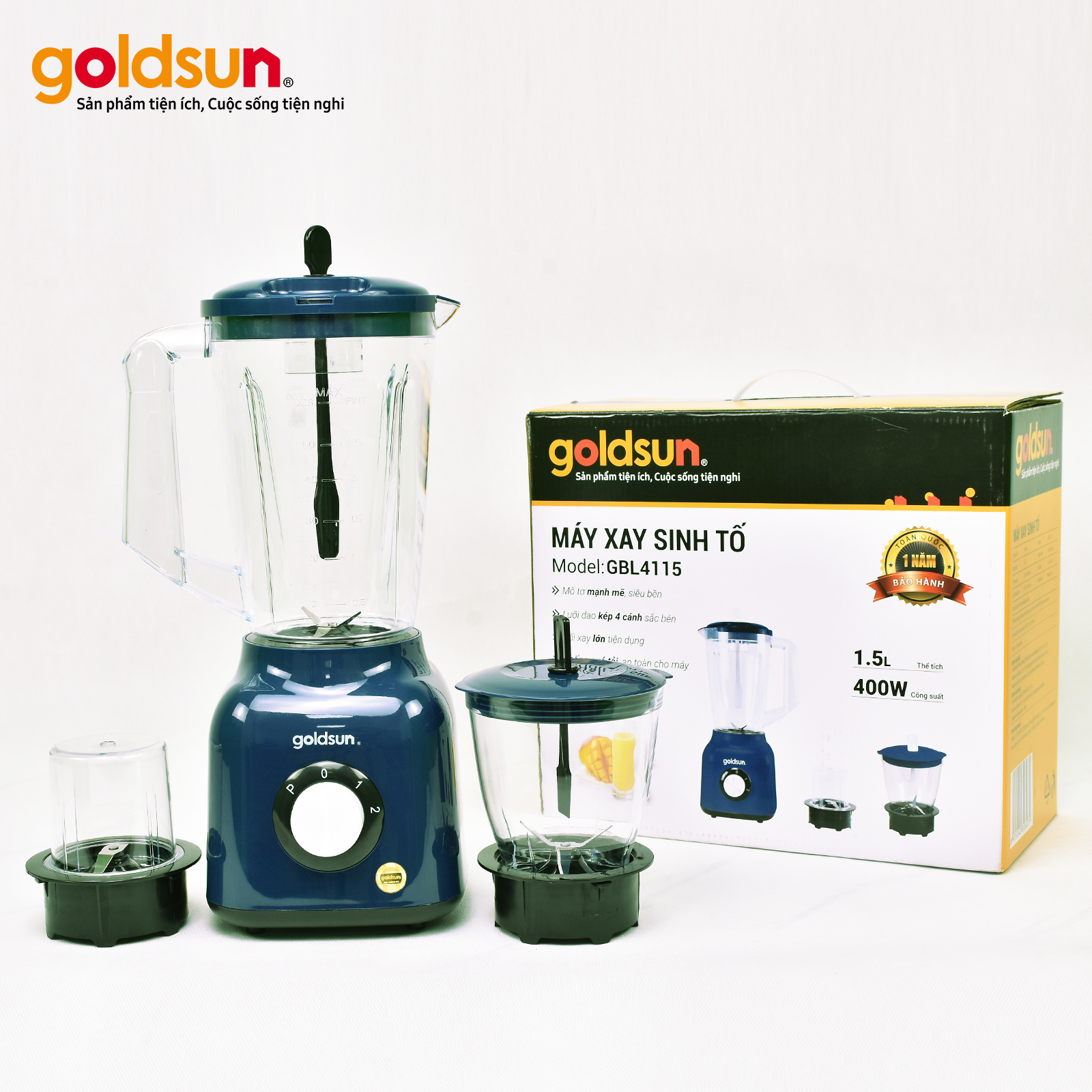 Máy xay sinh tố Goldsun công suất 400W, 3 cối nhựa GBL4115