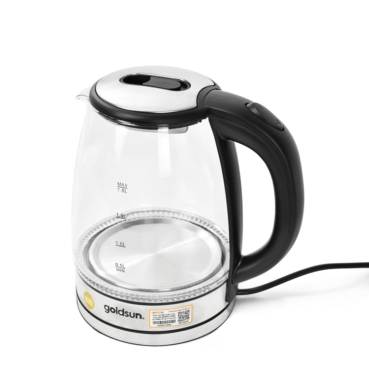 Ấm siêu tốc thủy tinh 1,8L Goldsun GKT2607G