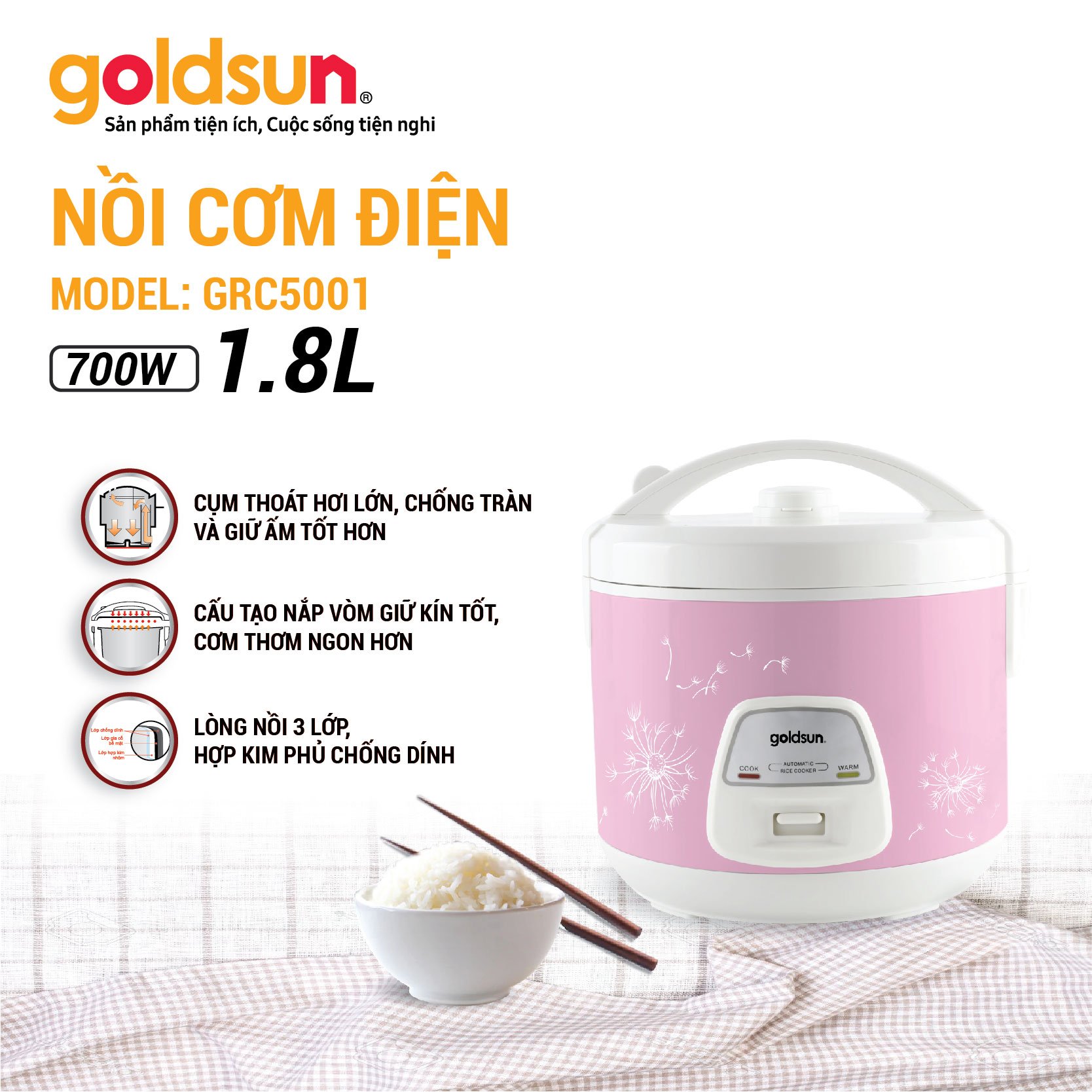 Nồi cơm điện 1,8L Goldsun GRC5001