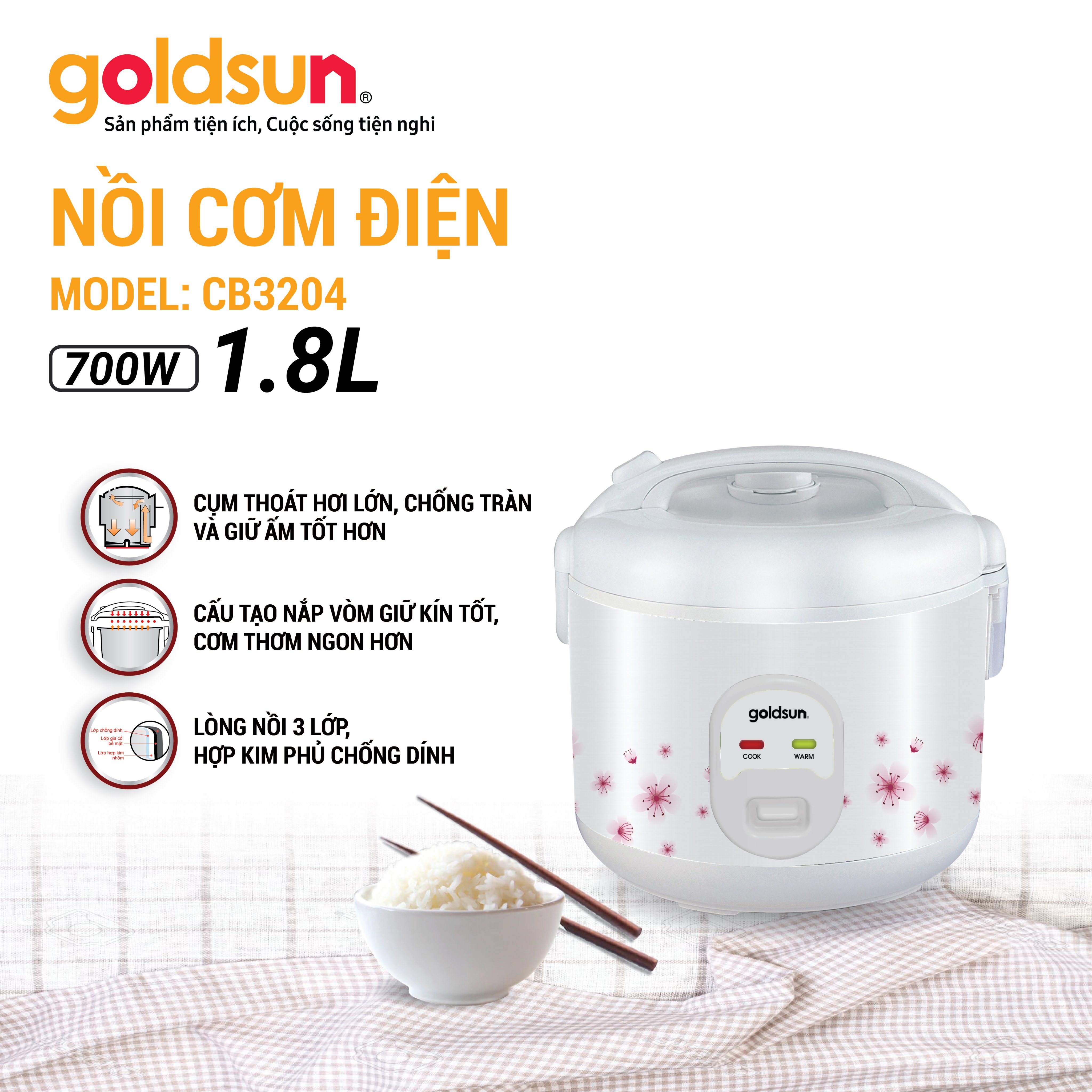 Nồi cơm điện Goldsun CB3204