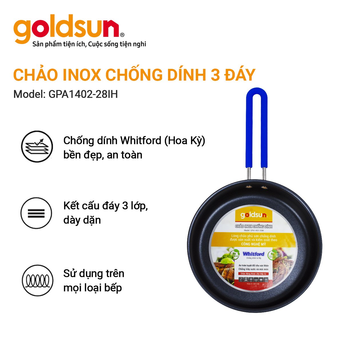 Chảo inox chống dính Goldsun GPA1402-28IH