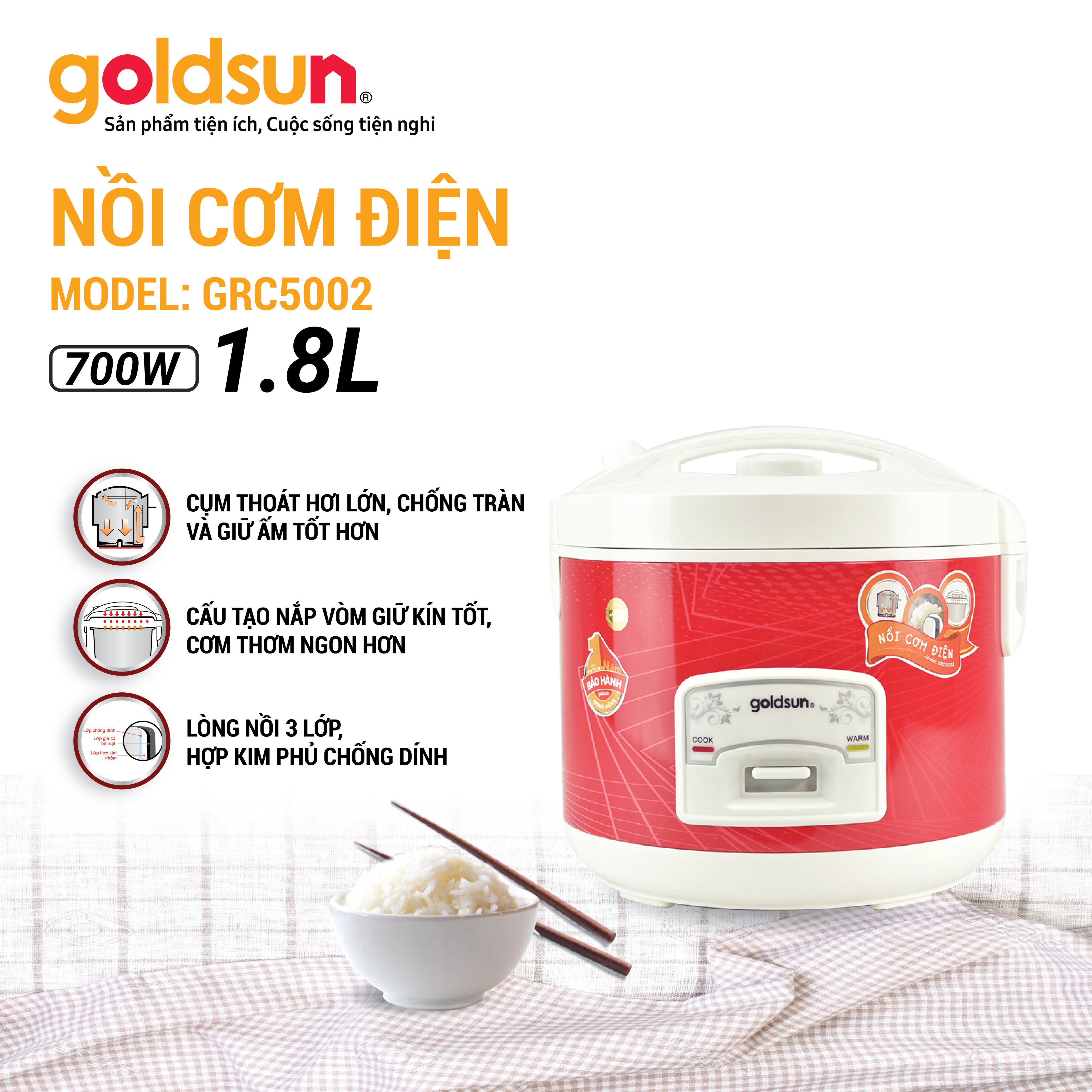 Nồi cơm điện 1,8L Goldsun GRC5002