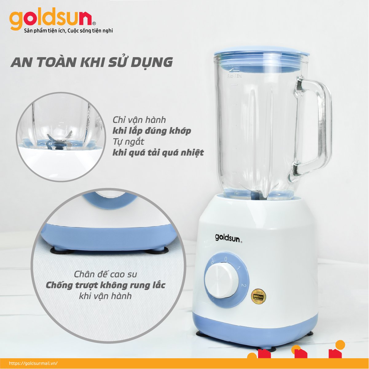 Máy xay sinh tố Goldsun công suất 400W, 2 cối thủy tinh GBL4104