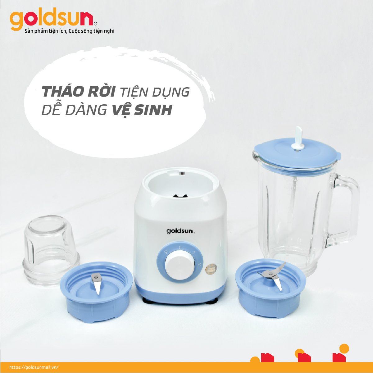 Máy xay sinh tố Goldsun công suất 400W, 2 cối thủy tinh GBL4104