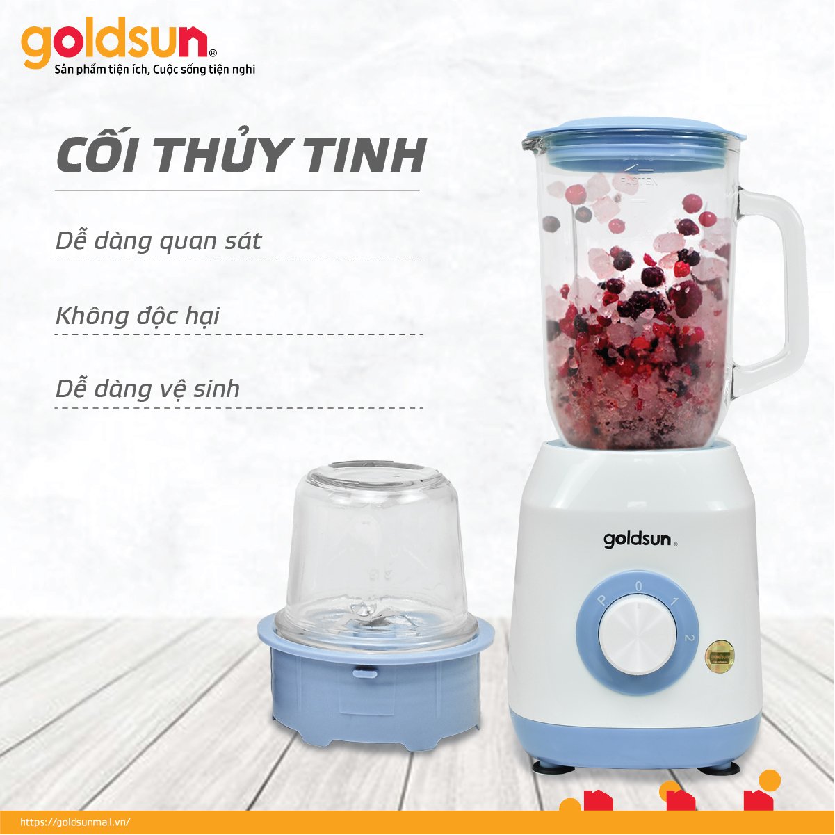Máy xay sinh tố Goldsun công suất 400W, 2 cối thủy tinh GBL4104