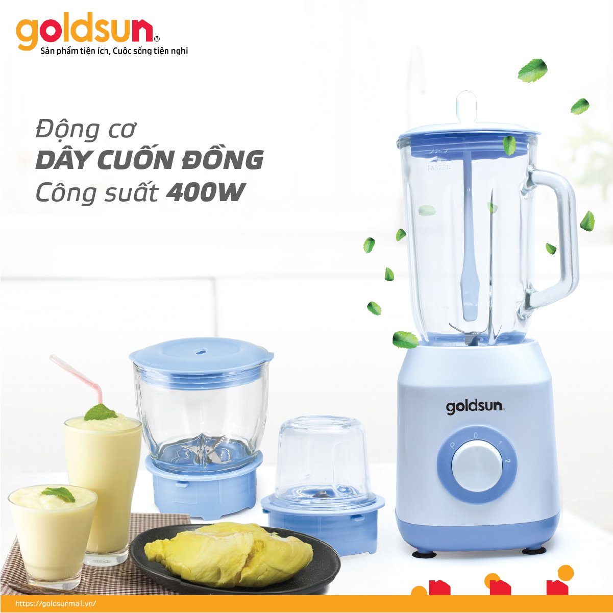Máy xay sinh tố Goldsun công suất 400W, 3 cối thủy tinh GBL4114