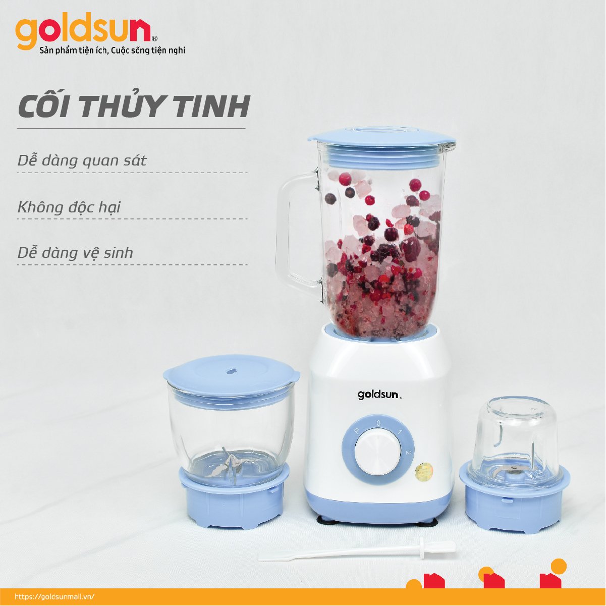 Máy xay sinh tố Goldsun công suất 400W, 3 cối thủy tinh GBL4114