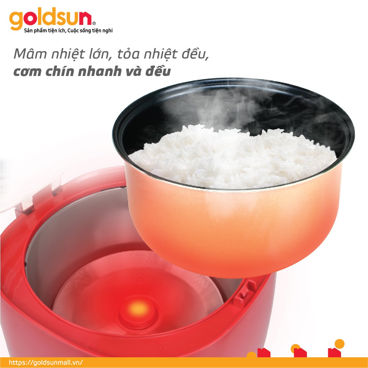 Nồi cơm điện Goldsun nắp Gài 3D 1,5 lít GRC5030 (màu đỏ)